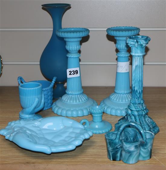 A group of Victorian press moulded turquoise glass